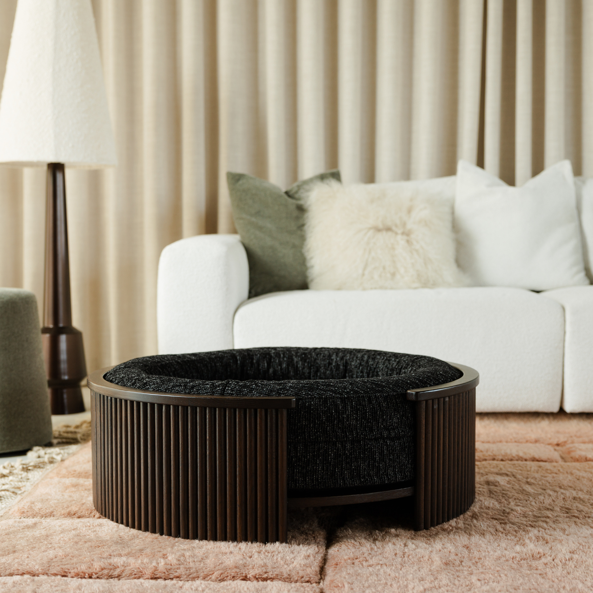 Swirl Elite Pouf Coal With Walnut