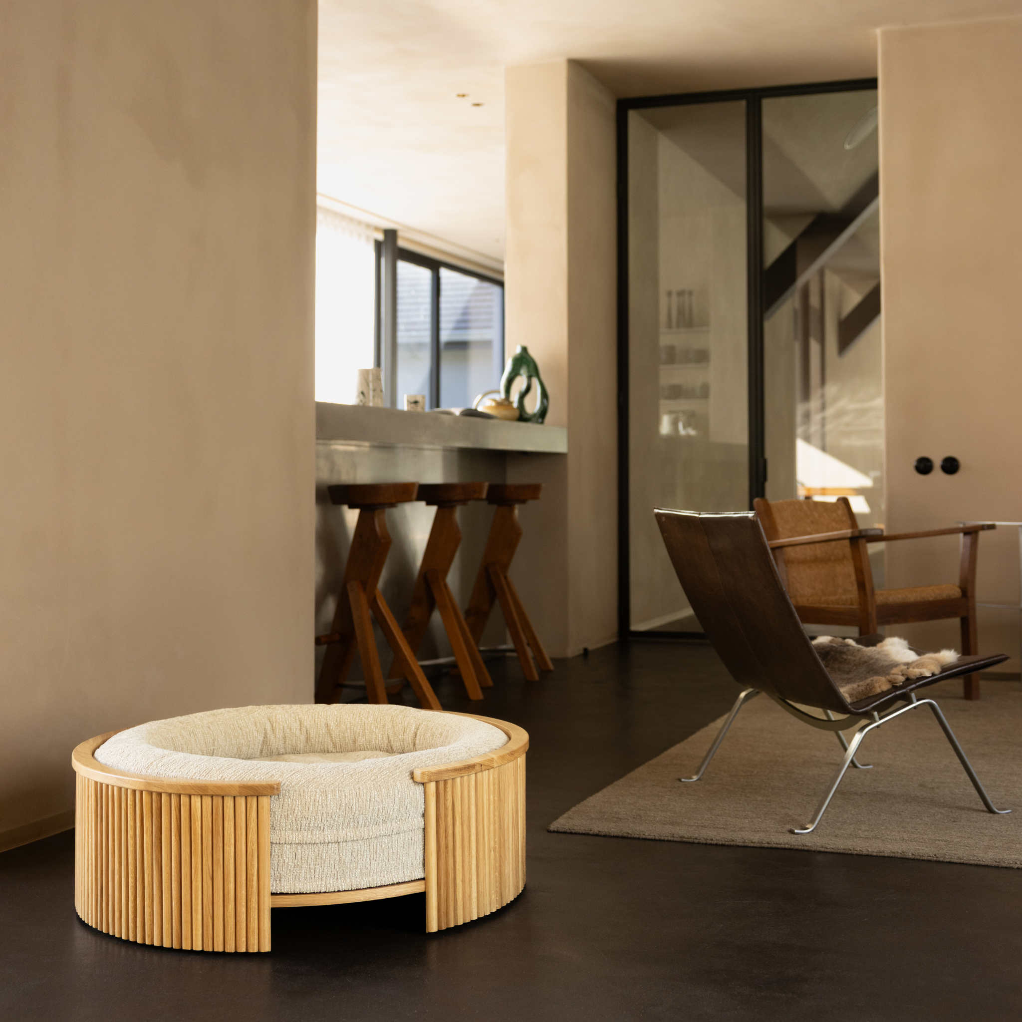 Swirl Elite Pouf couleur argile et chêne