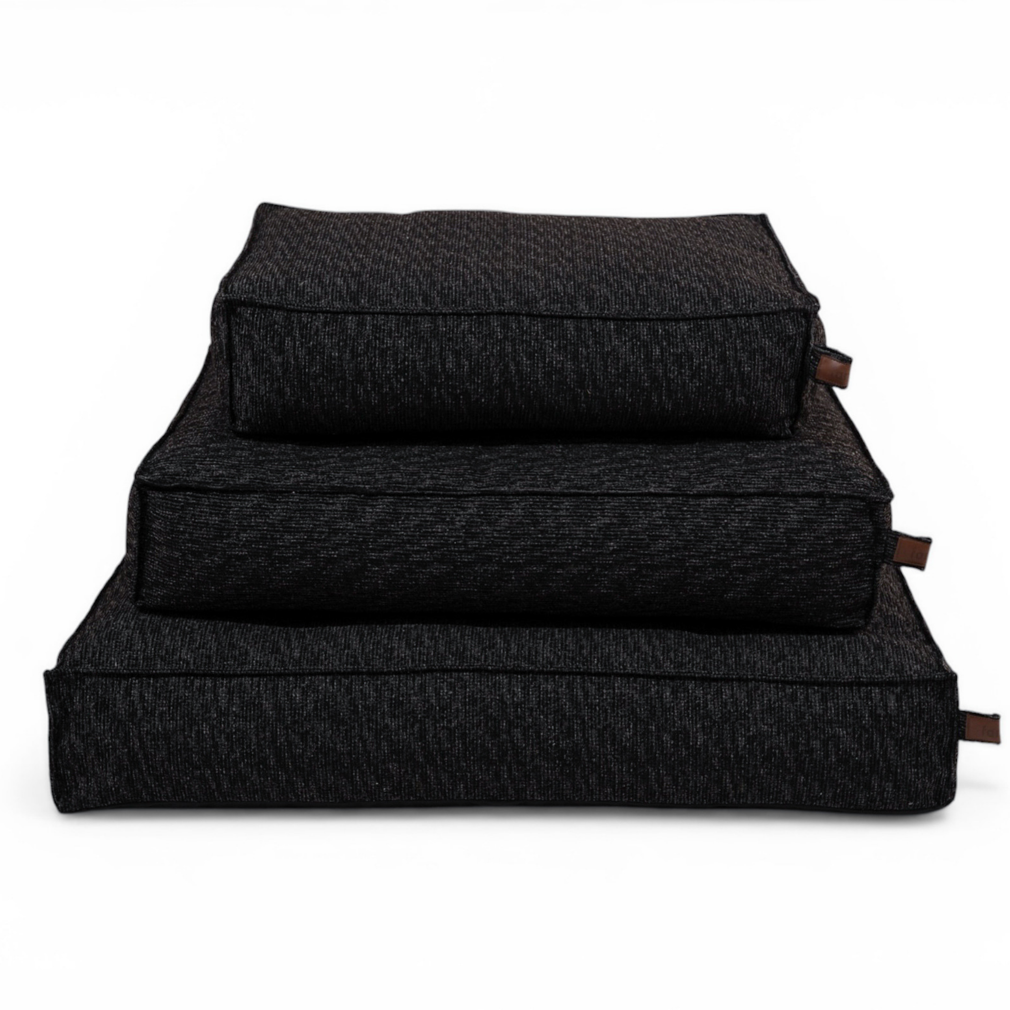 The Stargaze dog mattress in Coal Grey in all three sizes, stacked