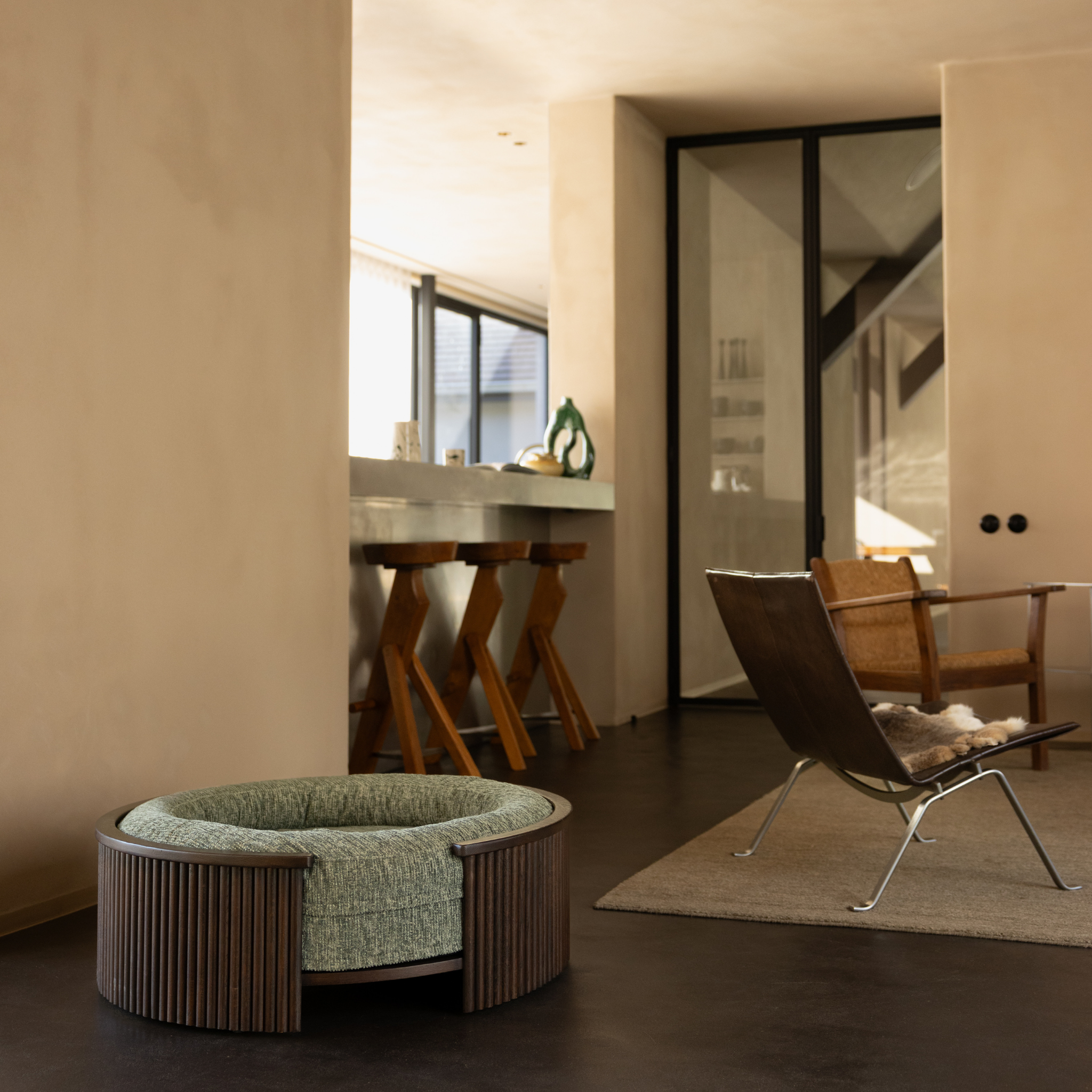 Swirl Elite Pouf Forest With Walnut