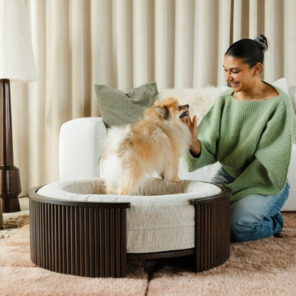 Swirl Elite Pouf Clay With Walnut