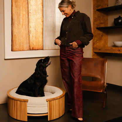 Swirl Elite Pouf Clay With Oak